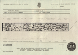 Death certificate of Maria Mary Hancox