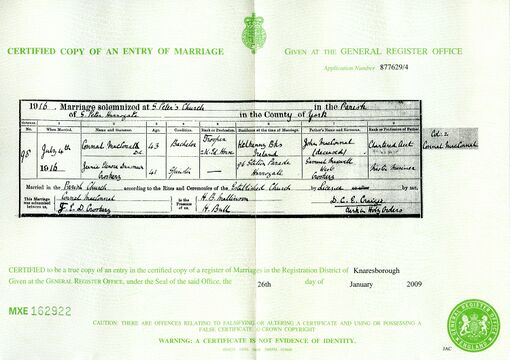 Marriage certificate of Connal MacConnal and Jeanie Elenora Dunsmuir Croskery