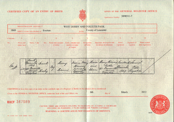 Birth certificate of Frank Heeley Hancox