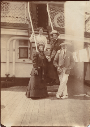 Marian Croskery and three others on a ship c.1902
