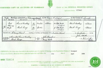 Certificate of marriage of Samuel Croskery and Sarah Savage