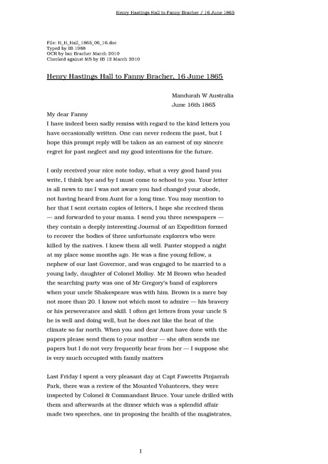 Henry Hastings Hall toBracher 16 June 1865 ArchivesWiki