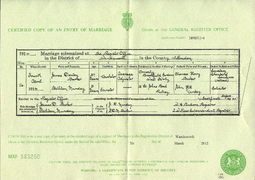 Marriage certificate of James Denton Barker and Kathleen Munday