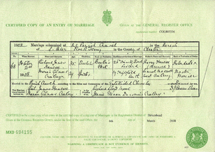 Marriage certificate of Richard James Hancox and Marian Gilmour Croskery