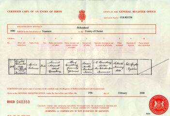 Birth certificate of Marian Gilmour Croskery
