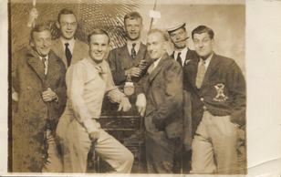 Postcard of Geoffrey Hancox and his friends