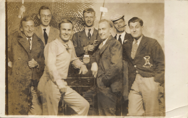 Postcard of Geoffrey Hancox and his friends