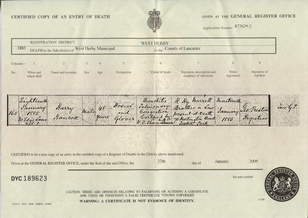 Death certificate of Harry Hancox