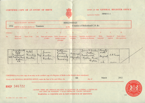 Birth certificate of Ralph Munday Denton Barker